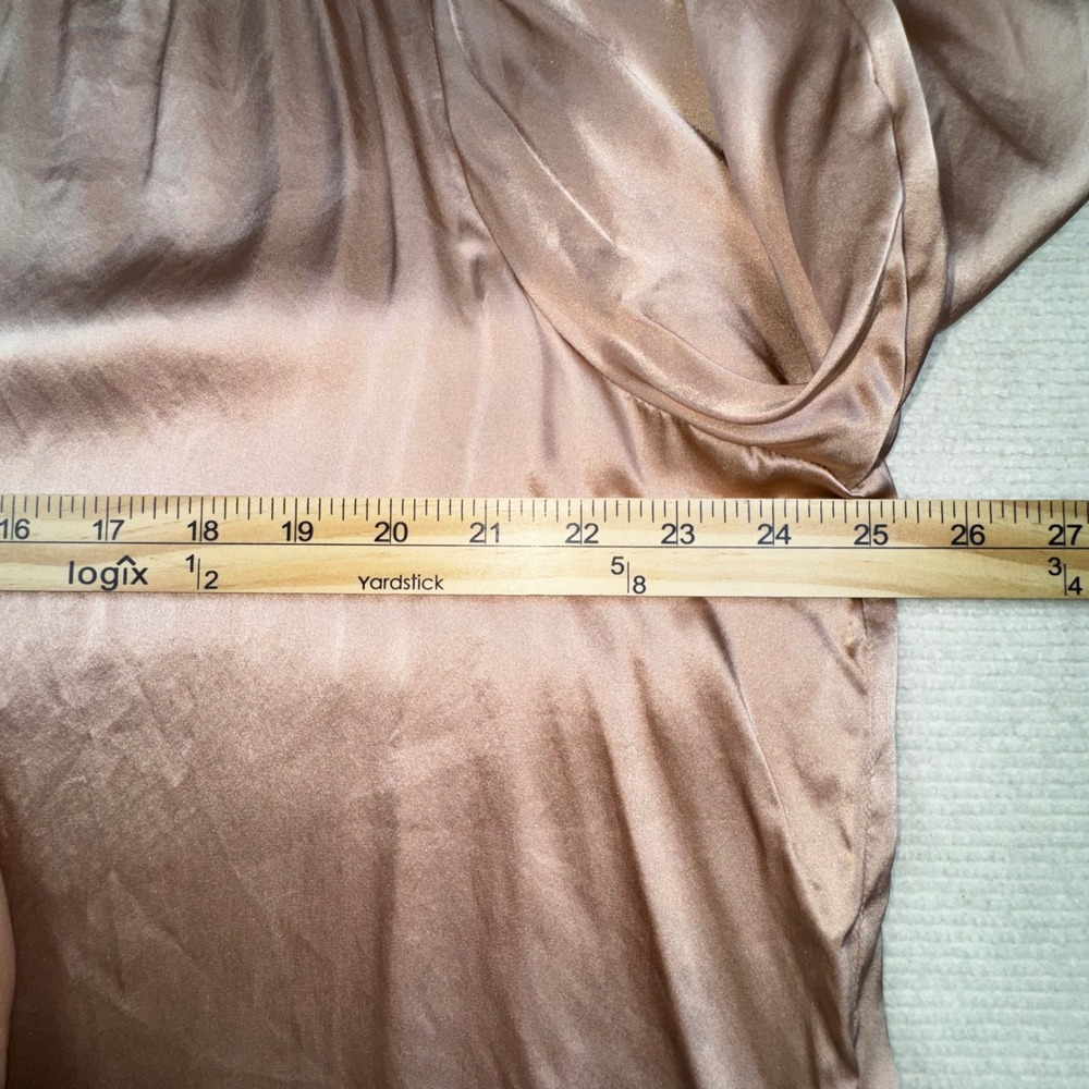 L'AGENCE Blouse Women XXL Rose Gold 100% Silk Band Collar Hidden Button Down - Picture 3 of 6